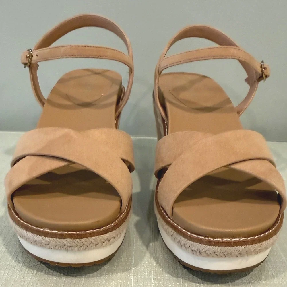 Cole Haan Cloudfeel Silver Tan Suede Espadrille Wedge Sandals NWOT - Size 7.5